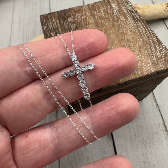 Sterling Silver CZ Cross Necklace - Picture 1 of 3